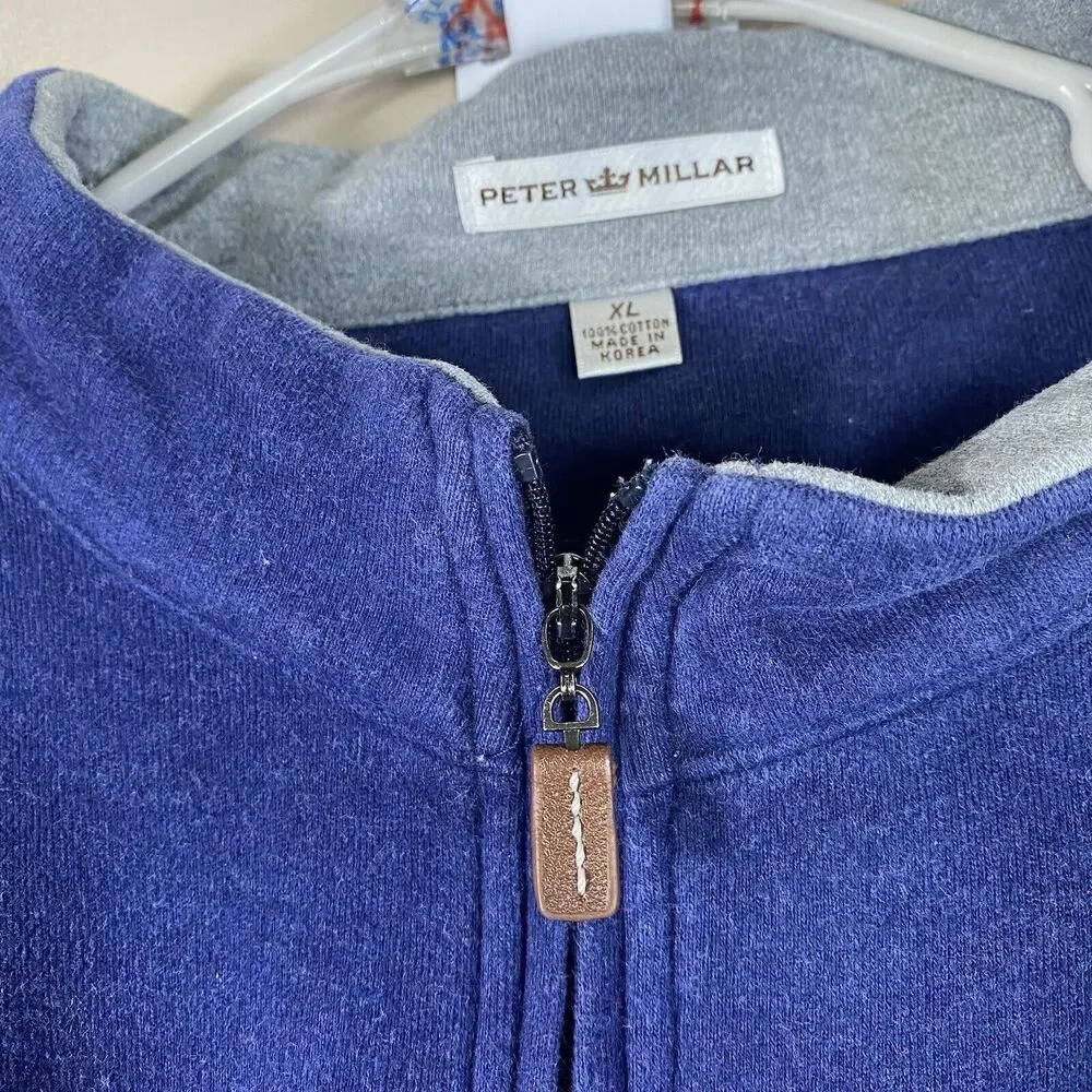 PETER MILLAR Pullover Men XL Blue Interlock 1/4 Zip Long Sleeve Sweater MF13K36